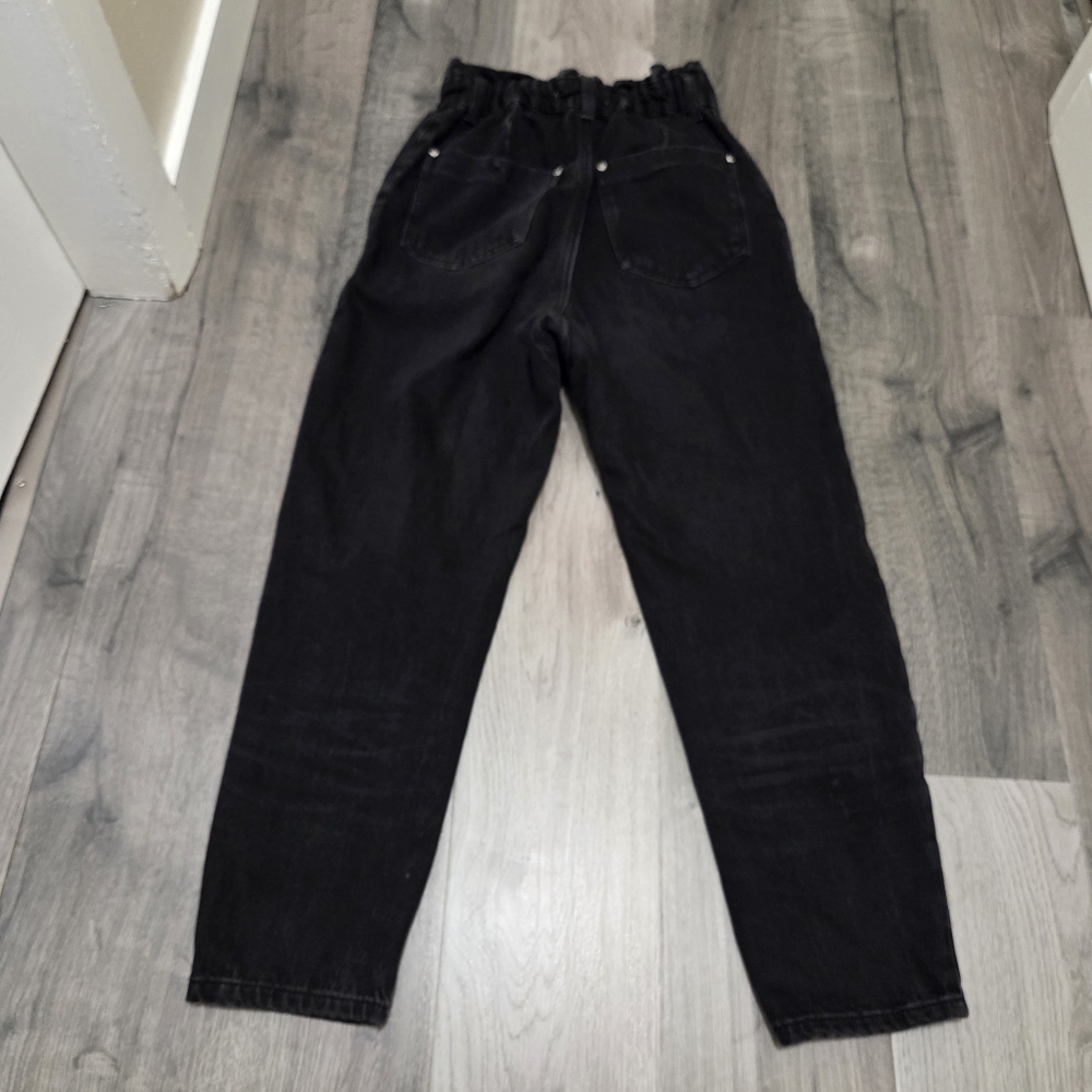 Zara Black High-Waist Jeans 100% Cotton Paperbag Waist Straight Leg Trendy Denim - Picture 6 of 12